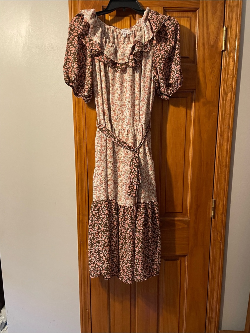 Boho Floral Maxi Dress in Pink and Brown